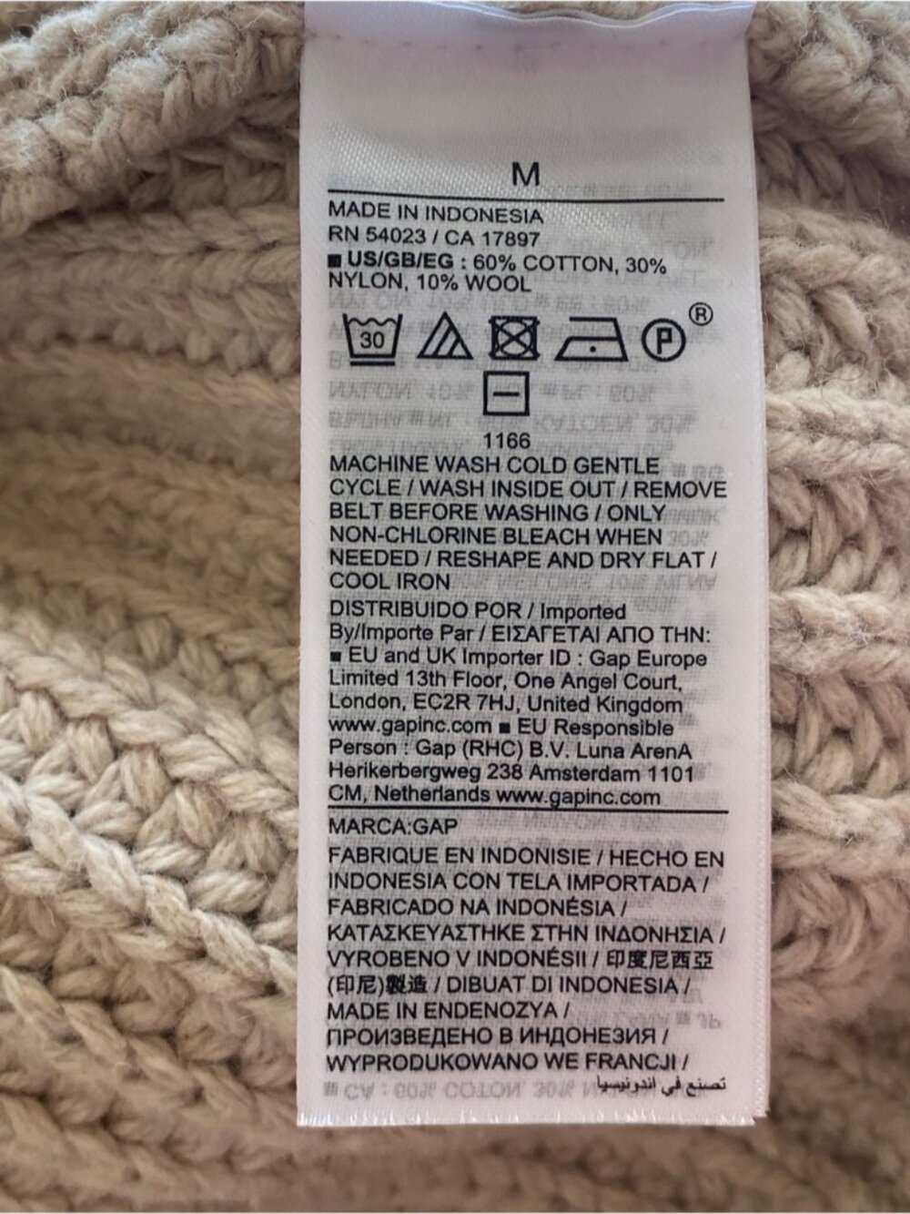 GAP Chunky Knit Wrap Cardigan Woman Medium Beige Cotton Wool Blend Belted 2025 - Picture 9 of 13